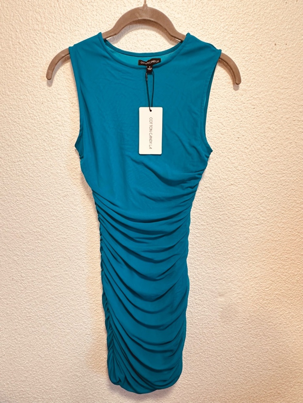 Cotton Candy Teal Ruched Midi Dress